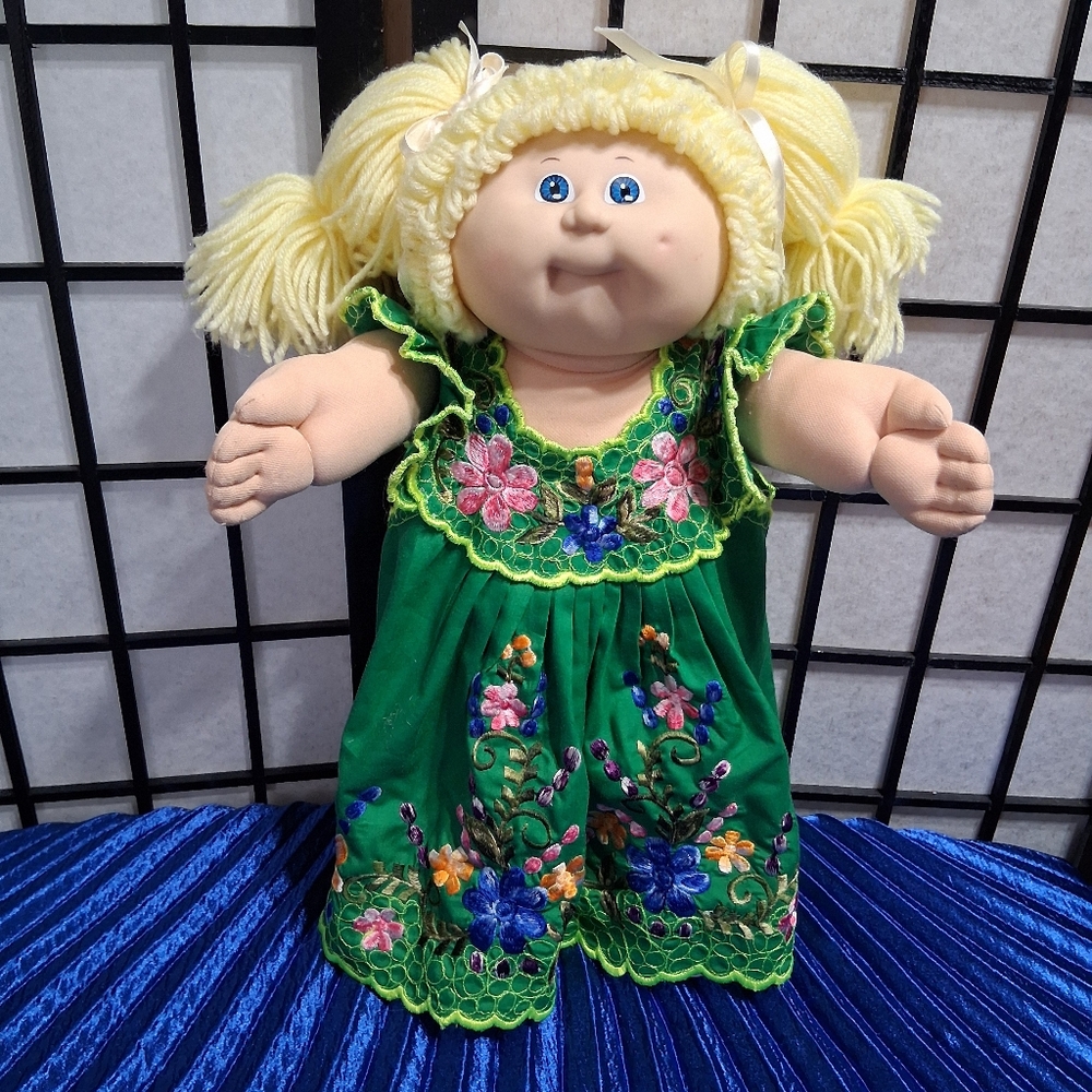 Green and Blue Cabbage Patch Kids Dolls with Floral Dresses